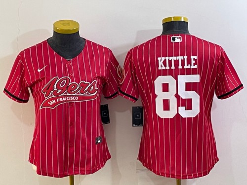 Women's San Francisco 49ers #85 George Kittle Red With Patch Cool Base Stitched Baseball Jersey(Run Small)